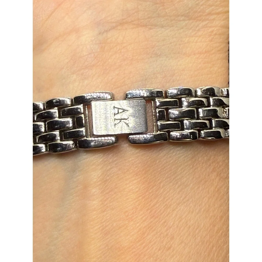 Anne Klein Womens Silver Tone Crystal Bezel Mother of Pearl Watch Needs Battery